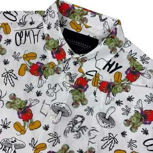 Halfway Dead Button Up Shirt Men Medium Graphic Print Anarchy Streetwear Novelty